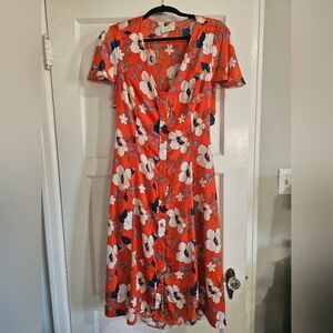 Floral Orange Button Down Midi Dress